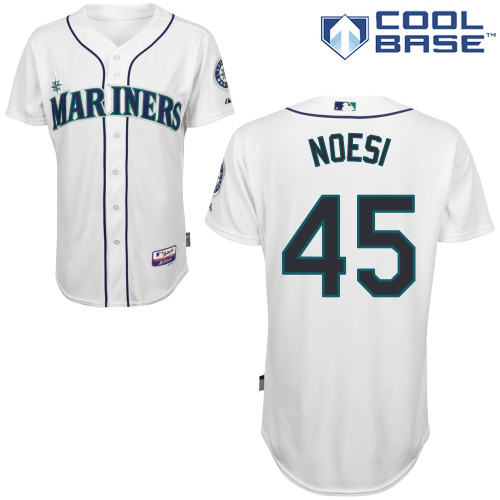 Hector Noesi #45 MLB Jersey-Seattle Mariners Men's Authentic Home White Cool Base Baseball Jersey